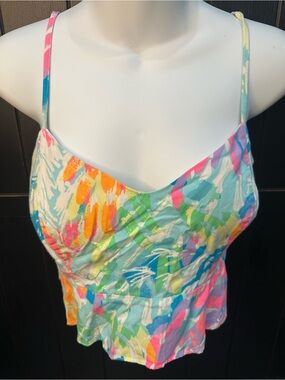 Colorful Abstract Print Spaghetti Strap crop top.